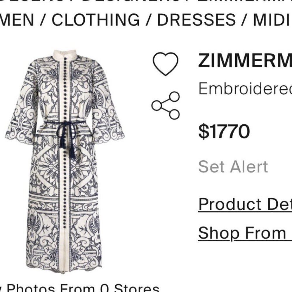 Zimmermann Embroidered Tie-Fastening Button Front Midi Dress Bianco 3 (US 10) - Picture 7 of 13